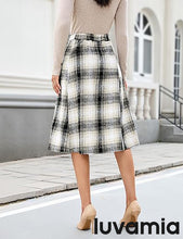 LUVAMIA High Waist A Line Maxi Skirt Women Plaid with Pockets Long Vintage Style Fall Winter