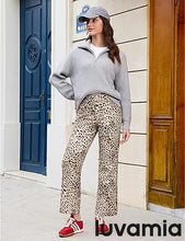 luvamia FleXclusive Wide Leg Jeans Woman Trendy High Waisted Leopard Cheetah Print Ankle Length Stretchy Denim Pants with Pockets