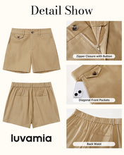 LUVAMIA Women's Shorts High Waist Zipper Closure Elastic Band Waistband Casual Wear Short Pants