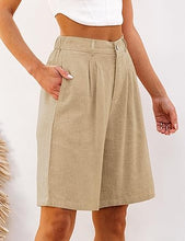 luvamia Bermuda Shorts for Women High Waisted Linen Dressy Casual Pleated Wide Leg Summer Shorts with Elastic Waist