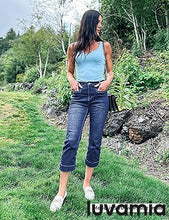 luvamia Capri Jeans for Women High Waisted Slim Straight Stretchy Denim Capris Pants Welt Pockets Casual Cropped Jeans
