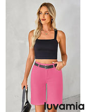 LUVAMIA Denim Bermuda Shorts for Women High Waisted  Stretchy  Straight Leg Jeans