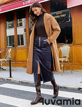 luvamia Corduroy Skirts for Women Midi Length High Waisted Button Fly Fall Casual Elastic Waist Long Skirt with Slit