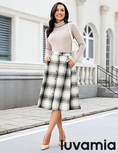 LUVAMIA High Waist A Line Maxi Skirt Women Plaid with Pockets Long Vintage Style Fall Winter
