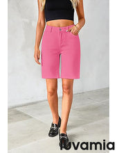 LUVAMIA Denim Bermuda Shorts for Women High Waisted  Stretchy  Straight Leg Jeans