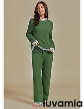 LUVAMIA Women's 2 Piece Long Lounge Sets Mega Stretch Wide Winter Top and Pants Full Acrylic
