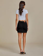 LUVAMIA Women's Denim Bodycon High Waist Button Front Pull-On Mini Skirt