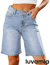 LUVAMIA Denim Bermuda Shorts for Women High Waisted  Stretchy  Straight Leg Jeans