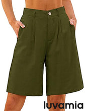 luvamia Bermuda Shorts for Women High Waisted Linen Dressy Casual Pleated Wide Leg Summer Shorts with Elastic Waist
