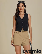 LUVAMIA Women's Shorts High Waist Zipper Closure Elastic Band Waistband Casual Wear Short Pants