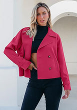 luvamia Cropped Trench Coat for Women Long Sleeve Double Breasted Notched Lapel Casual Loose Fit Jackets with Pockets