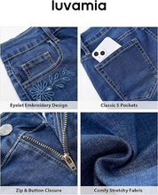 luvamia FleXclusive Jean Shorts for Women High Waisted Eyelet Embroidered Mid Thigh Wide Leg Stretchy Denim Shorts Summer Jorts