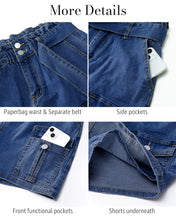 luvamia Denim Skorts Skirts for Women High Waisted Jean Shorts with Pockets Casual Cute Summer Belt Paperbag Waist Skort