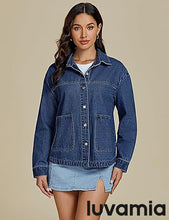 LUVAMIA Women's Street Fashion Denim Jacket Lapel Long Sleeve Coat