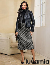 luvamia Plaid Skirts for Women Midi Length High Waisted Trendy A Line Elastic Waist Casual Office Work Fall Skirt