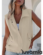Women's Lapel Sleeveless Business Casual Moderate Cardigan With Pocket