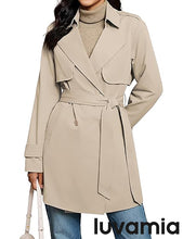 luvamia Trench Coat Women Mid Length Classic Double Breasted Lapel Business Casual Fall Jacket Coats Outerwear with Belt