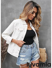 luvamia Women's Basic Button Down Stretch Fitted Long Sleeves Denim Jean Jacket