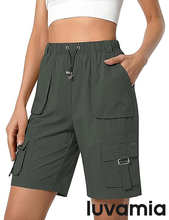 luvamia Hiking Shorts for Women Bermuda Knee Length Cargo Pull On Quick Dry Elastic Waist Sport 9'' Inseam Long Shorts