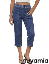luvamia Womens Capri Jeans Pull On Jeans for Women Trendy Stretch Denim High Rise Elastic Waist Straight Leg Capri Pants