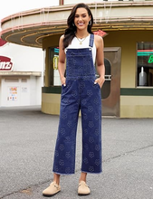 luvamia FleXclusive Denim Overalls for Women Wide Leg Capri Jean Jumpsuit Loose Fit Summer Stretchy Bib Overall Embroidered Raw Hem