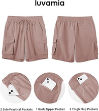 luvamia Hiking Shorts for Women High Waisted Pull On Cargo Casual Golf Water Resistant 7 Inch Inseam Mid Thigh Shorts