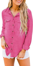 luvamia Women Chambray Jean Western Shirts Long Sleeve Button Down Denim Shirt Tops