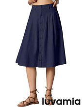 luvamia Linen Skirts for Women Midi Pleated Elastic High Waisted Casual Button Down A Line Flowy Summer Skirt with Pockets