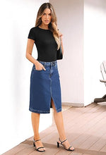 LUVAMIA Women's Brief Denim Midi Knee-Length Skirt Vintage Split High-Waist