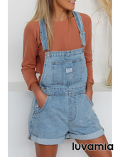 luvamia Women's Casual Adjustable Strap Cuffed Hem Denim Bib Overalls Shorts Romper