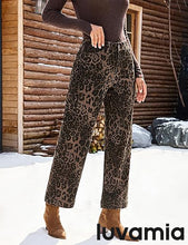 luvamia Wide Leg Jeans Woman Trendy High Waisted Leopard Cheetah Print Ankle Length Stretchy Denim Pants with Pockets