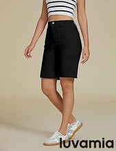 LUVAMIA Women's Knee-Length Bermuda Summer Denim Shorts Barely Shorts