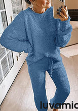 luvamia Women's Casual Pajamas Sets Long Sleeve Tops and Pants Knitted Pjs Loungewear
