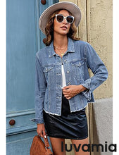 luvamia Women's Basic Button Down Stretch Fitted Long Sleeves Denim Jean Jacket