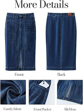 LUVAMIA Women's Skirts High Waisted Below Knee Split Hem Denim Bodycon Midi