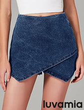 LUVAMIA Denim High Waisted Shorts Skort Stretch Asymmetrical Wrap Skirt