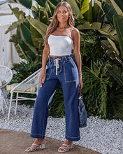 luvamia FleXclusive Wide Leg Jeans for Women Trendy High Waisted Elastic Waist Paperbag Drawstring Stretchy Denim Pants Trouser Jeans