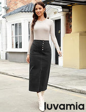 luvamia Corduroy Skirts for Women Midi Length High Waisted Button Fly Fall Casual Elastic Waist Long Skirt with Slit