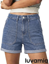 luvamia FleXclusive Jean Shorts for Women High Waisted Cuffed Stretchy Denim Shorts