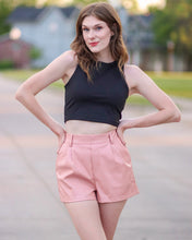 luvamia Faux Leather Shorts for Women High Waist Pleated Wide Leg Stretchy Shorts with Pockets Short PU Leather Pants