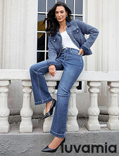 LUVAMIA Casual Western Denim Jacket Women Button Front Long Sleeve Vintage with Functional Pockets