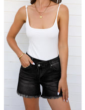 luvamia Jean Shorts for Women High Wasited Trendy Stretchy Crossover Wasit Denim Shorts Raw Hem Casual Summer Pockets