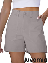 luvamia Summer Shorts for Women High Waisted Dressy Causal Cotton Chino Elastic Waist 5 Inch Inseam Mid Thigh Shorts
