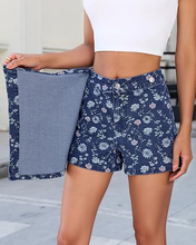 luvamia FleXclusive Denim Skorts for Woman Trendy Floral Print Faux Wrap Stretchy High Waisted Elasitc Waist Jean Shorts Skirt Skort