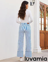luvamia Striped Jeans for Women Wide Leg High Waisted Trendy Patch Pockets Stretchy Denim Pants Casual Trouser Jeans