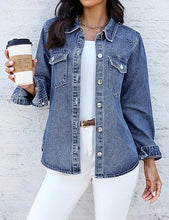 luvamia FleXclusive Denim Jackets for Women Trendy Long Sleeve Distressed Jean Button Down Shirts Jacket Shacket Trucker Jacket