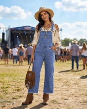 luvamia FleXclusive Denim Overalls for Women Wide Leg Capri Jean Jumpsuit Loose Fit Summer Stretchy Bib Overall Embroidered Raw Hem