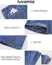 luvamia FleXclusive Jean Skorts for Woman High Waisted Side Slit Mini Short Skirt with Shorts Stretchy Denim Skirts Country Concert