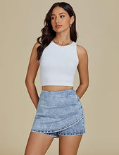 LUVAMIA Women's Slim Fit Pleated Denim Unlined Irregular Retro High Waisted Skorts