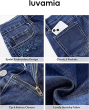 luvamia FleXclusive Jean Shorts for Women High Waisted Eyelet Embroidered Mid Thigh Wide Leg Stretchy Denim Shorts Summer Jorts